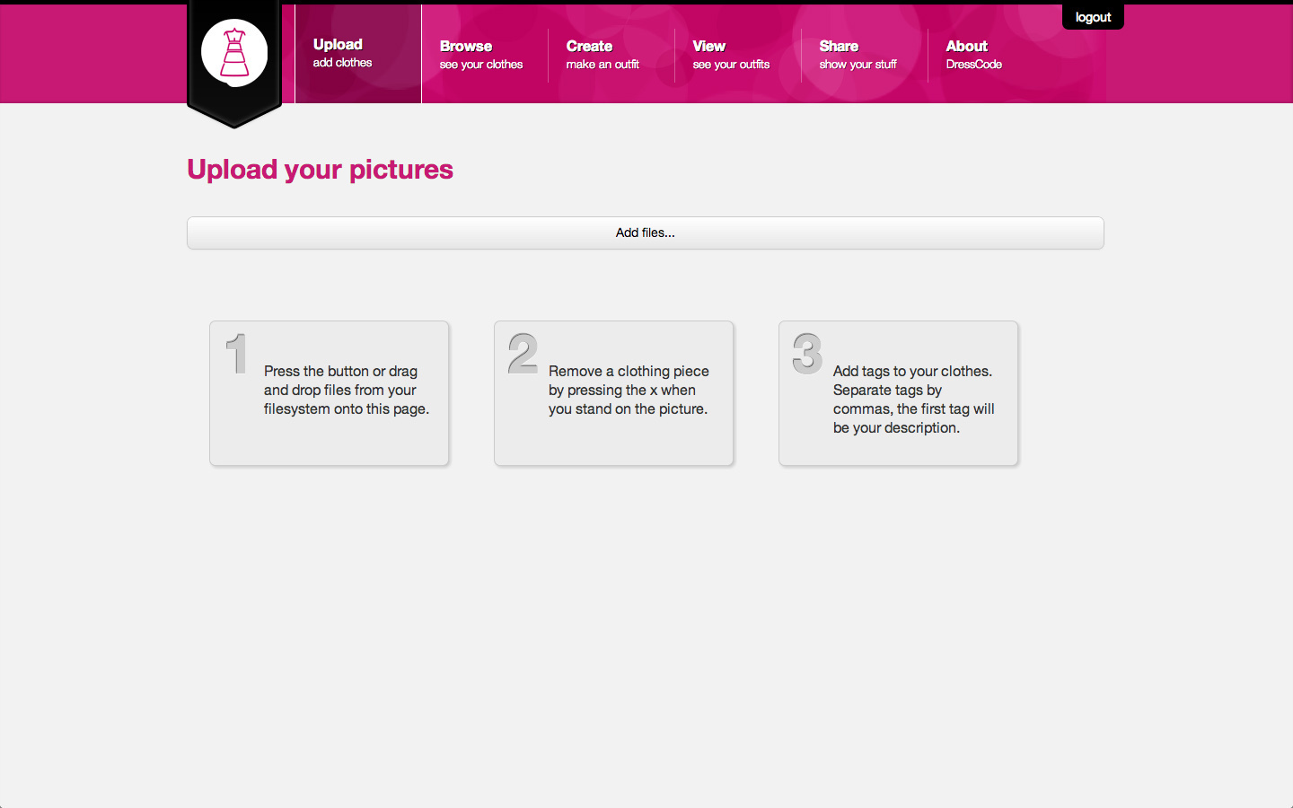 screenshot upload of the web project dresscode