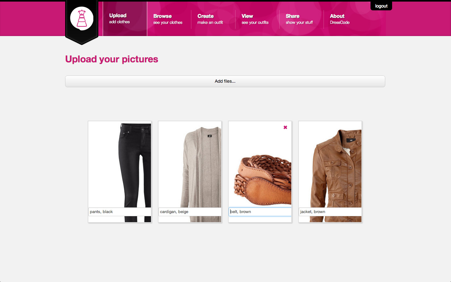 screenshot adding tags in upload of the web project dresscode
