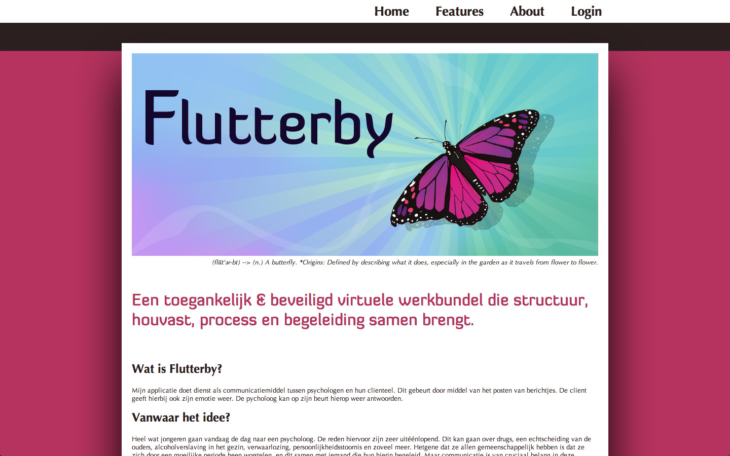 screenshot of the web project flutterby
